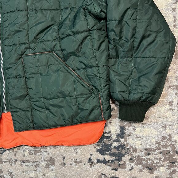 Vtg Work King Mens XL Reversible Puffer Jacket Green/Orange Poly Canada Hunting - Picture 11 of 14